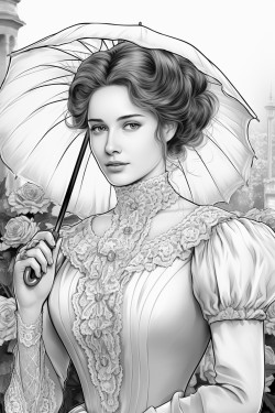 a victorian woman in a walking dress with a parasol