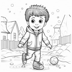 cute boy playing football in rain
