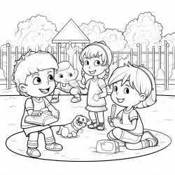 a group of kindergarten students are playing games in the school playground