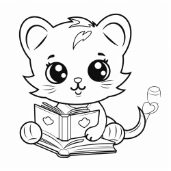 nonoline kitty cat reading a book bold lines
