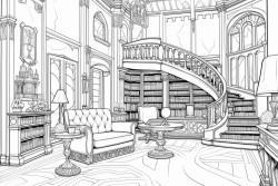 art neuveau style library interrior