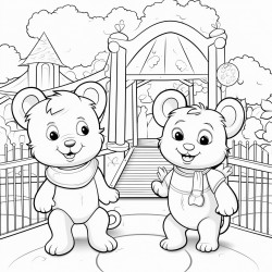 cat and bear on the playground