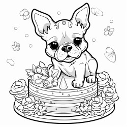 cartoon french bulldog with cake