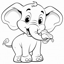 a cartoon elephant eating  an eggplant