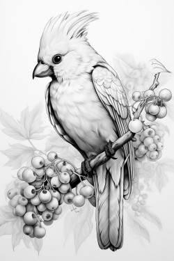 cockatiel perched on branch with berries