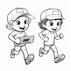 little baseball players running the bases with laptops and tools in hand