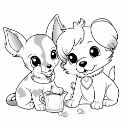cute bunny and cute dog drinking from cup with straw