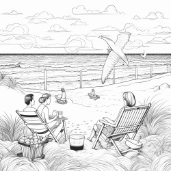 bord de mer plage avec des gents au premier plan couleurs beiges