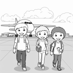 3 kids in an airport
