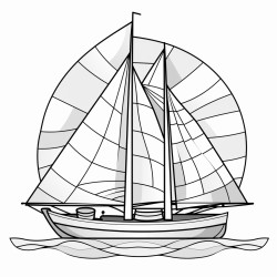 a catalina sailboat with full sails and makebit a stained glass style