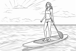 a woman paddle boarding on the sea on a sunny day