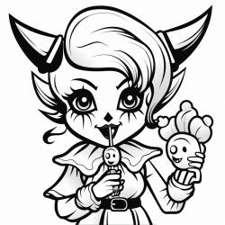 a halloween woman with a devil costume licking a lollipop