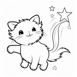 a fluffy cat with a cometshaped tail chasing a shooting star