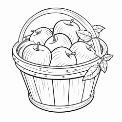 image for kids coloring vertical page autumn basket with apples