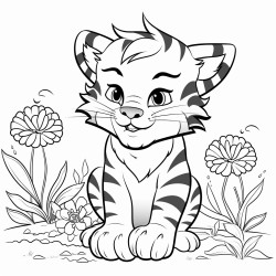 un tigre con tut comiendo fresas en un campo de flores