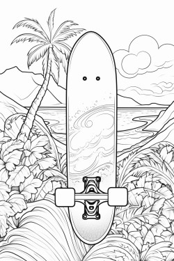 create a drawing of a skateboard with a nice scenery on it
