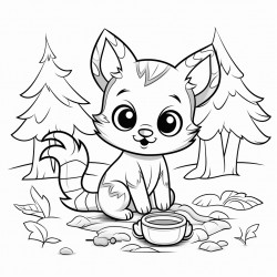 a cat cooking in the forest