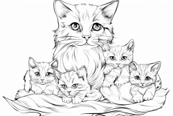 an orange mother cat surrounded by her five playful kittens