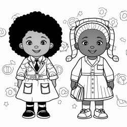 create a halloween page with 2 african american kids in career costumes