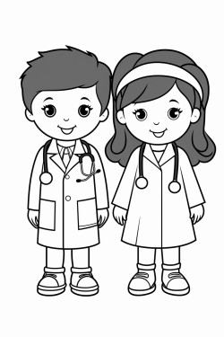 2 babies 1 boy and 1 girl dressed as doctors in a hospital setting