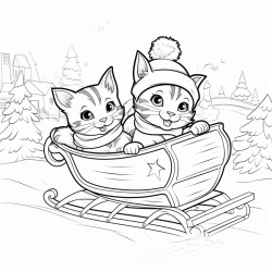 no shading no complex images and making it very easy to color in between the lines Two cats riding a sleigh together