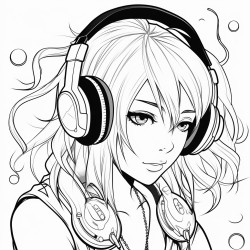 emo girl that has red end of her hair with gaming headphones listening to music on her phone