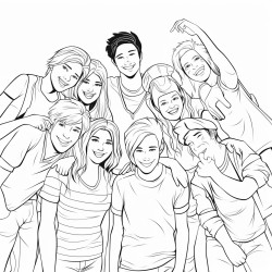 8 teens 6 girls 2 boys having fun realistic