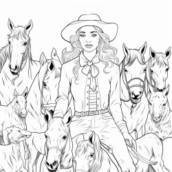 cowgirl and her dog taming wild heard of horses