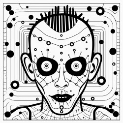 horror movie monster dottodot style bold black lines