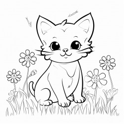 cat playing if field of flowers