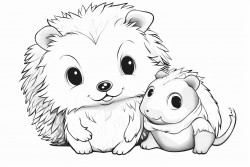 cute hedgehog playing with a stuffed dog