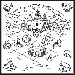 scary pirate map with skulls