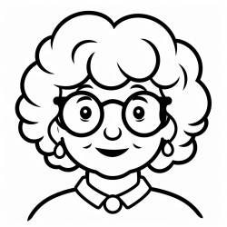 70 year old grandmother with a heavy build wearing a dress long curly hair with bangs without eye glasses