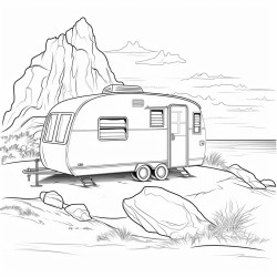 a caravan on rocky cliff