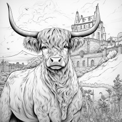 scotland include edinburgh castle a bagpiper a scotch whisky bottle a highland cow and the flag of scotland