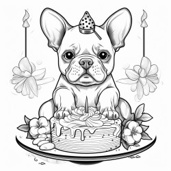 funny french bulldog with cake