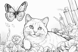 a playful cat chasing butterflies 0