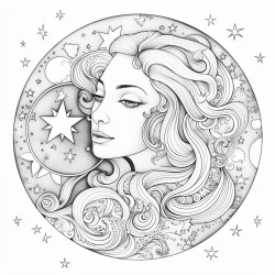 una luna creciente rodeada de estrellas brillantes