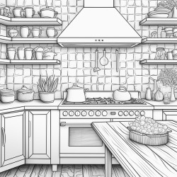 kitchen with tiles wall with utensils