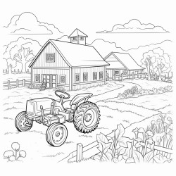 farm with a cow horse sheep and a tractor