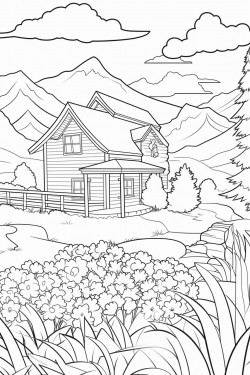 switzerland landscape with a quaint stone house surrounded by flowers and a cypress tree foxes in lavender fields