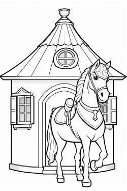 cute young royal guard house on horse in sentry box