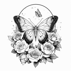 roses correlated with death moth in front of the moon