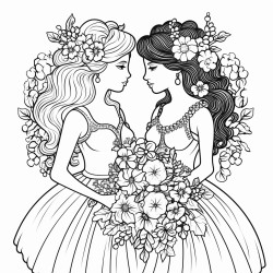 two brides surrounded by flowers
