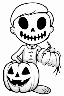 smiling skeleton and a halloween pumpkin