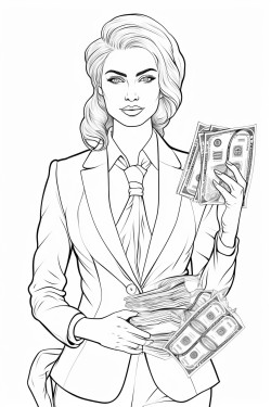 a woman in a business suit with money in her hands