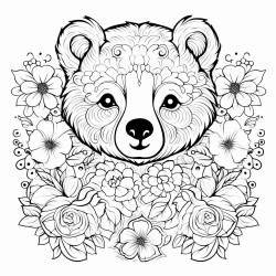 black bear with pattern inside with flowers