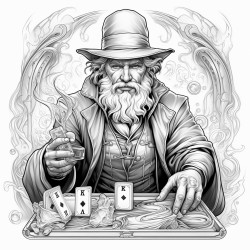 magician at picknic with cards