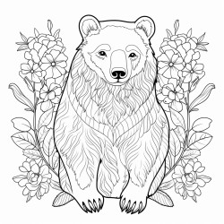 black bear with pattern inside with flowers