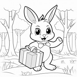 cute bunny carrying gift boxes forest in background